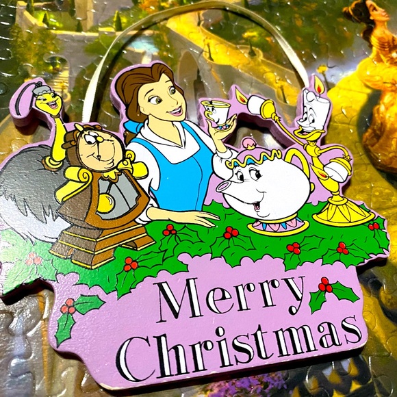 DISNEY’S BEAUTY & THE BEAST VTG 90s KURT ADLER HANDCRAFTED WOODEN XMAS ORNAMENTS - Picture 7 of 10